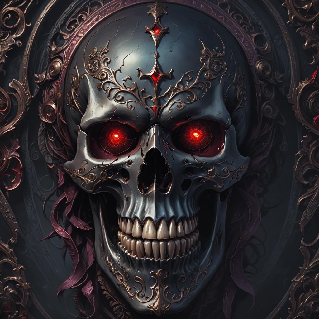 Detailed Skull with Glowing Eyes in Dark Fantasy Style