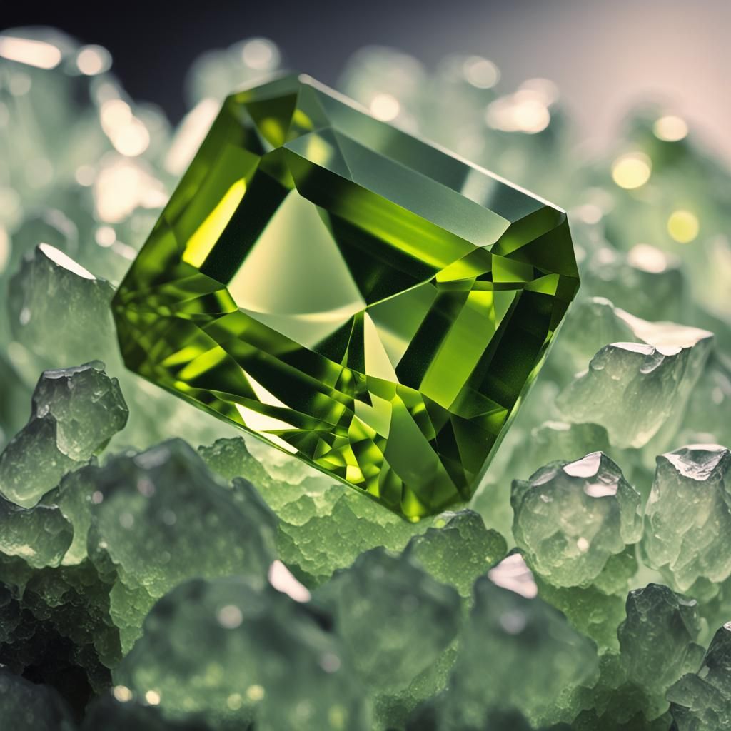 Peridot Crystal Macro Shot in Oil Painting Style