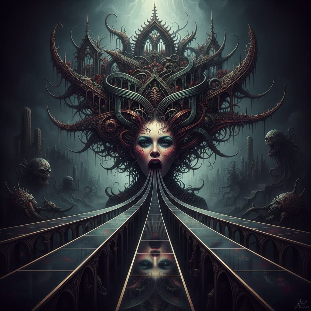 Fashion Model with Maze Hair and Surreal Runways