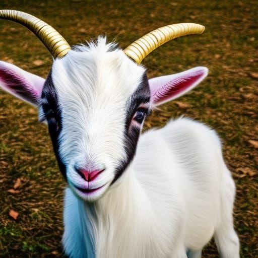 Cute 3D Baby Goat Portrait with Sparkling Horns