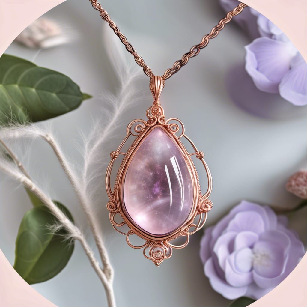 Ethereal rose gold necklace with pink Kunzite gemstone penda...