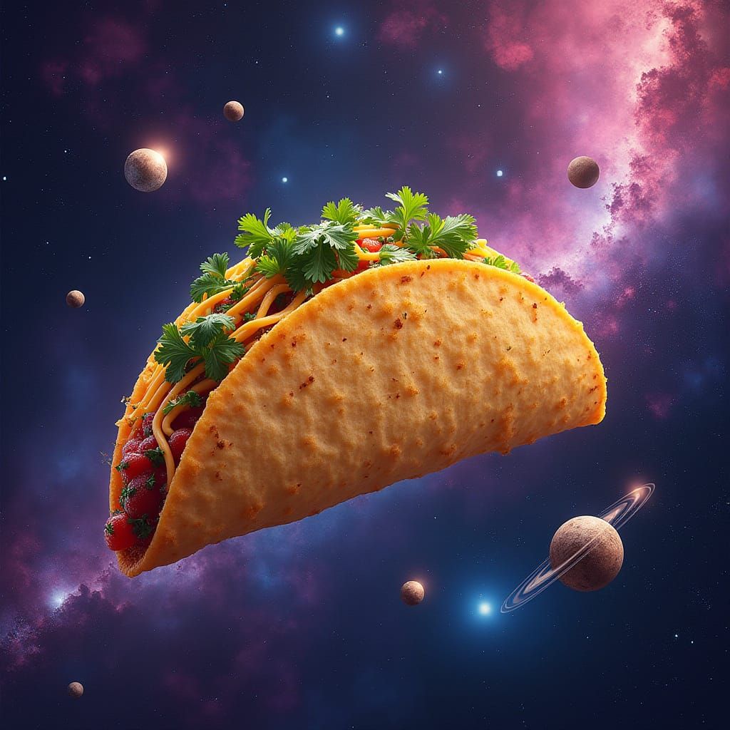 Cosmic Taco Filled with Stardust in Psychedelic Style