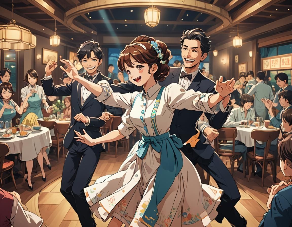 Happy Couple Dancing in Anime Manga Style