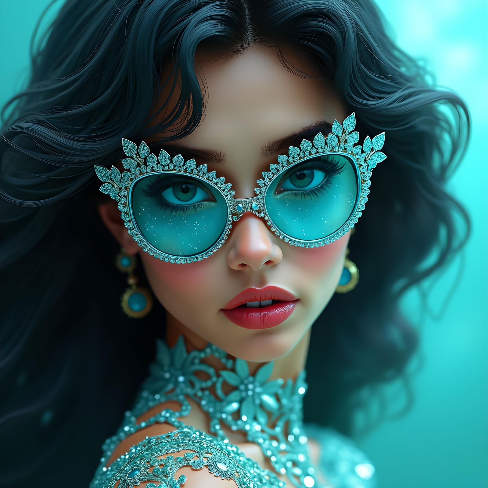 Princess Jasmine Portrait with Turquoise Filigree Details