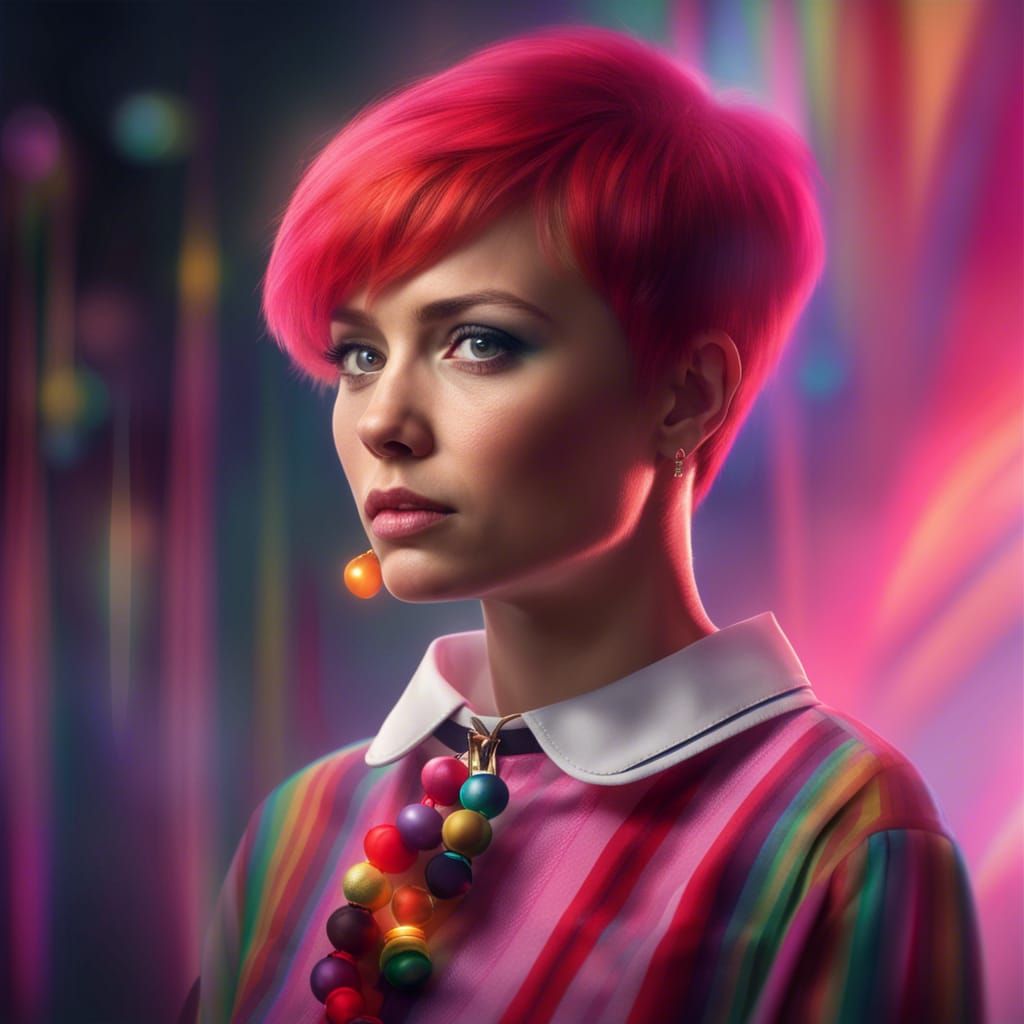 Redhead with Rainbow Stockings in Digital Painting