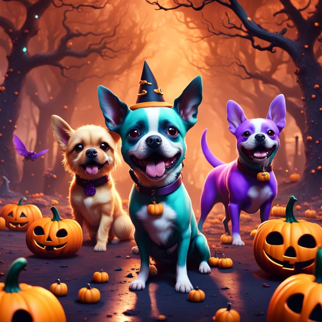 Kawaii Halloween Dog Party: Fantasy Concept Art
