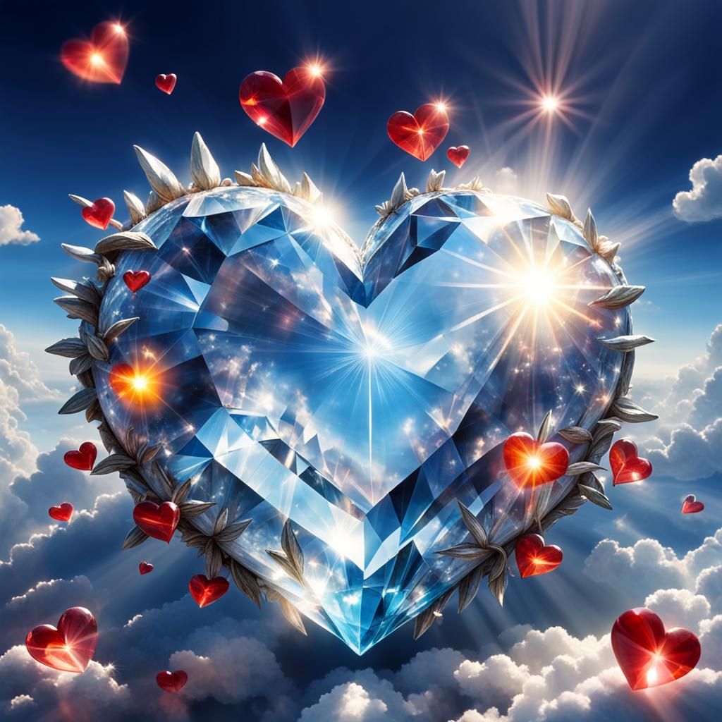 Ethereal Crystal Heart in Divine Sunlight