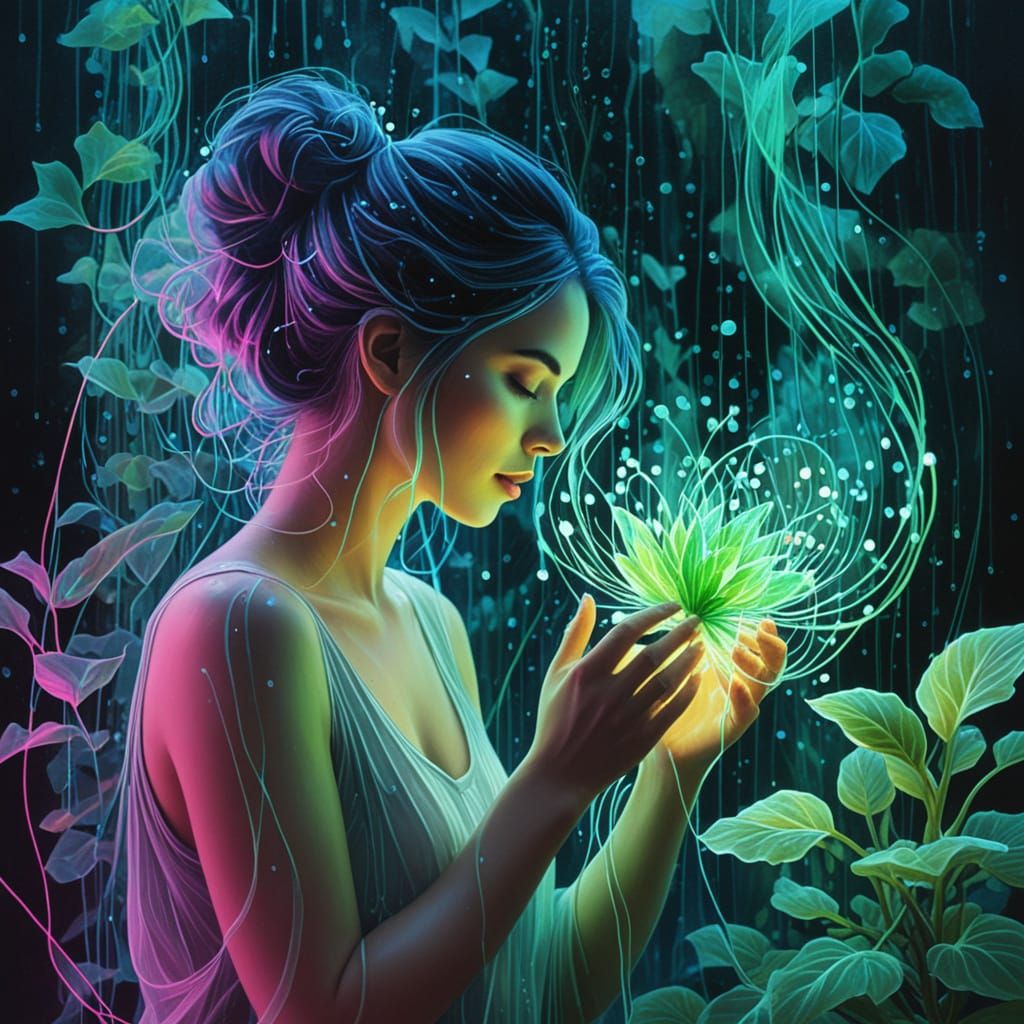 Surreal Dreamscape with Glowing, Ethereal Plant in Digital-I...