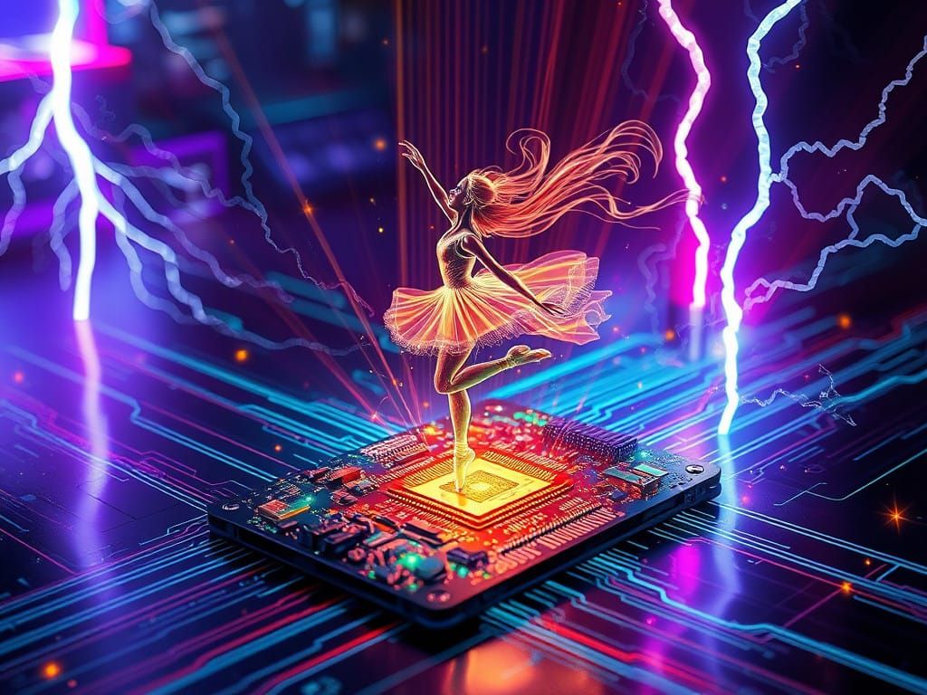 Circuit Board Laser Hologram Displays Leaping Ballerina in U...
