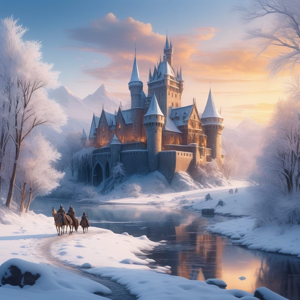 Medieval Winter Wonderland in Watercolor Style