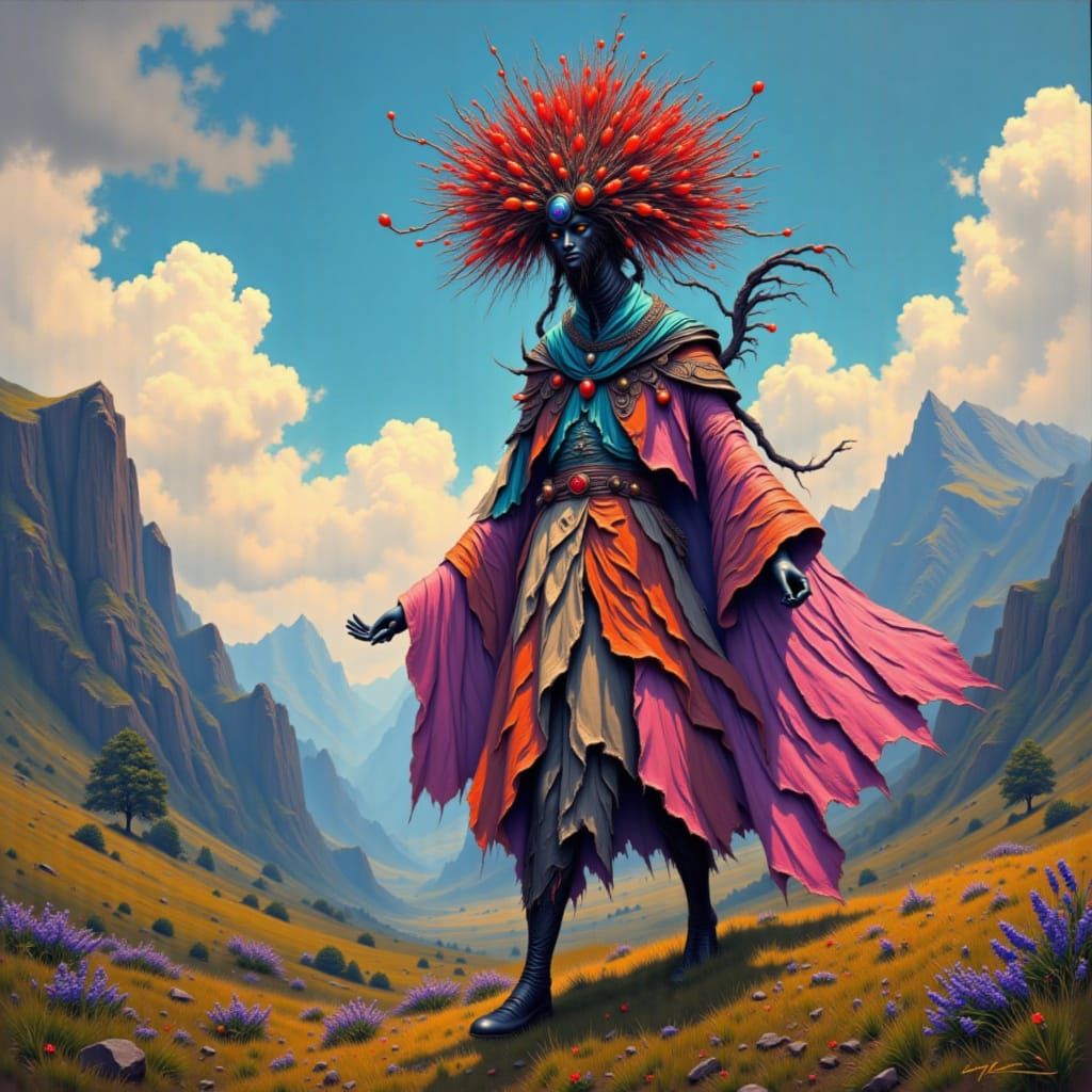 Elegant Woman in Serene Landscape as Digital Art