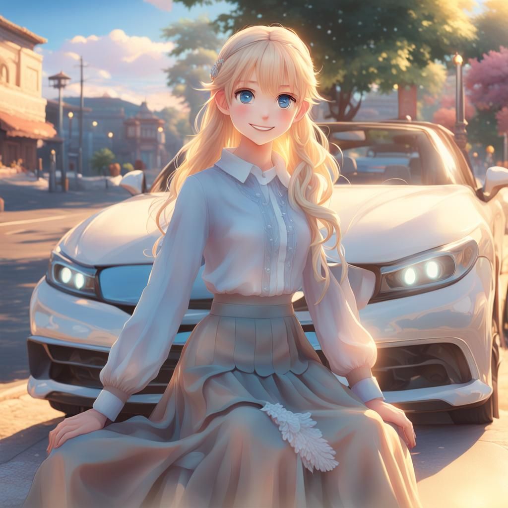 Anime Girl with Blond Hair in Digital Art Style