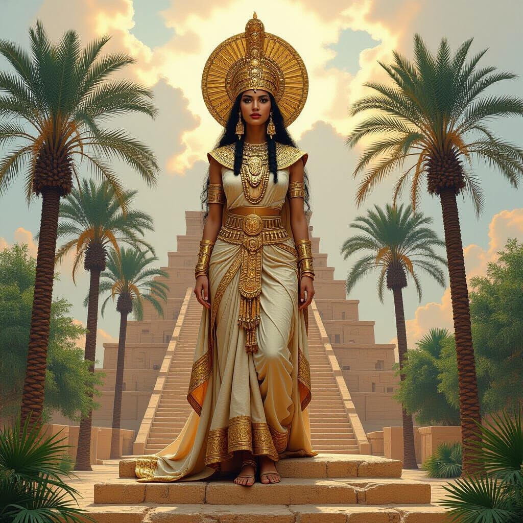 Sumerian Priestess on Ziggurat Temple, Mystical Realism