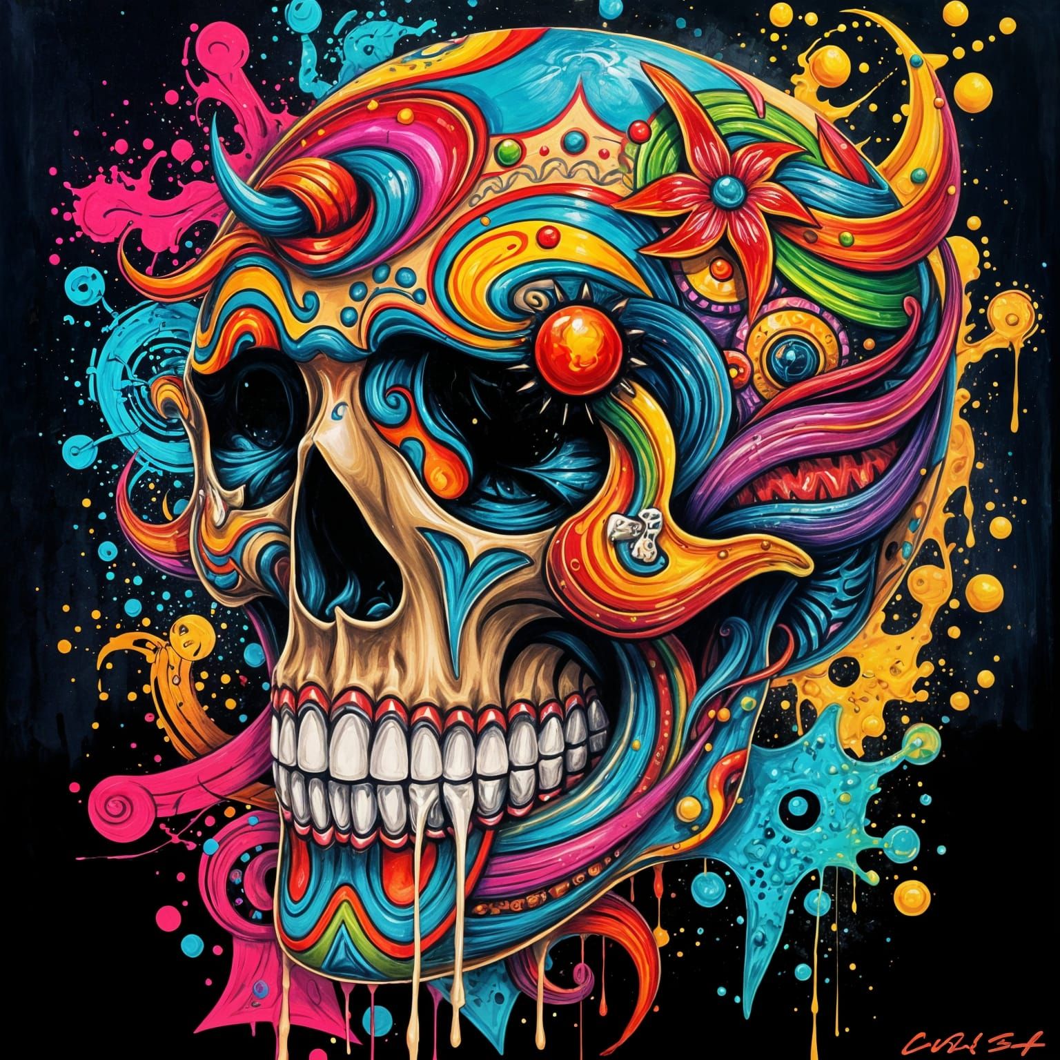 Colorful Graffiti Sugar Skull in Street Art Style