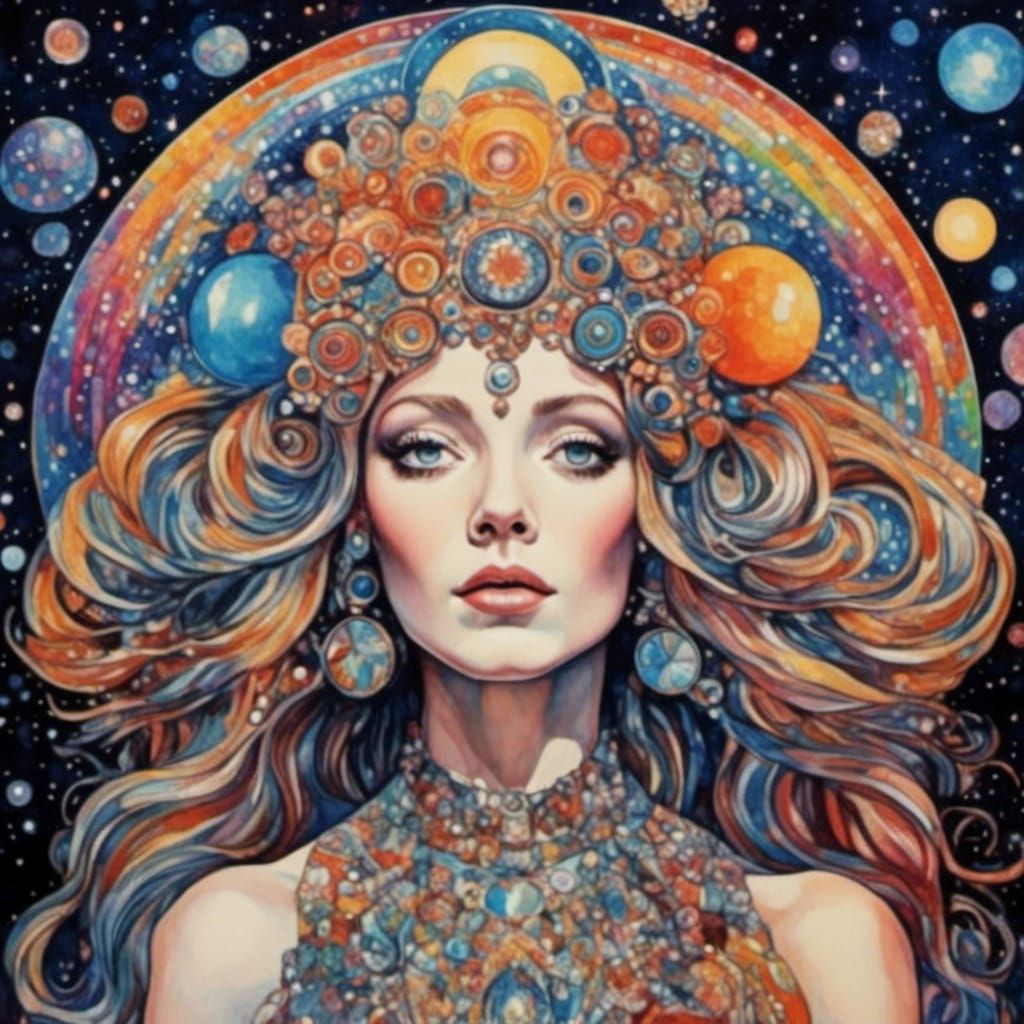 Psychedelic Space Goddess in Celestial Galaxy