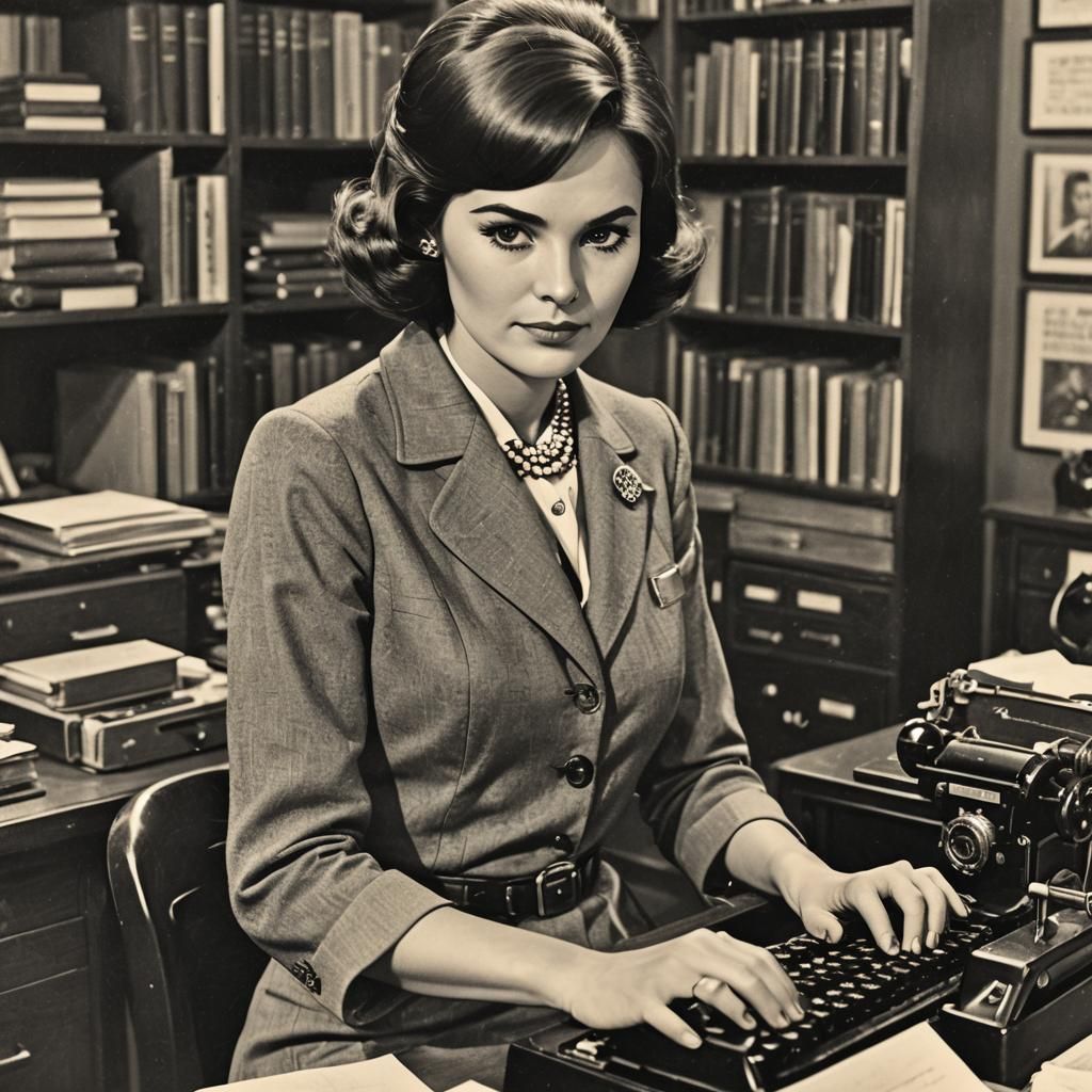 1960s Glamour Woman with Typewriter, Digital Art