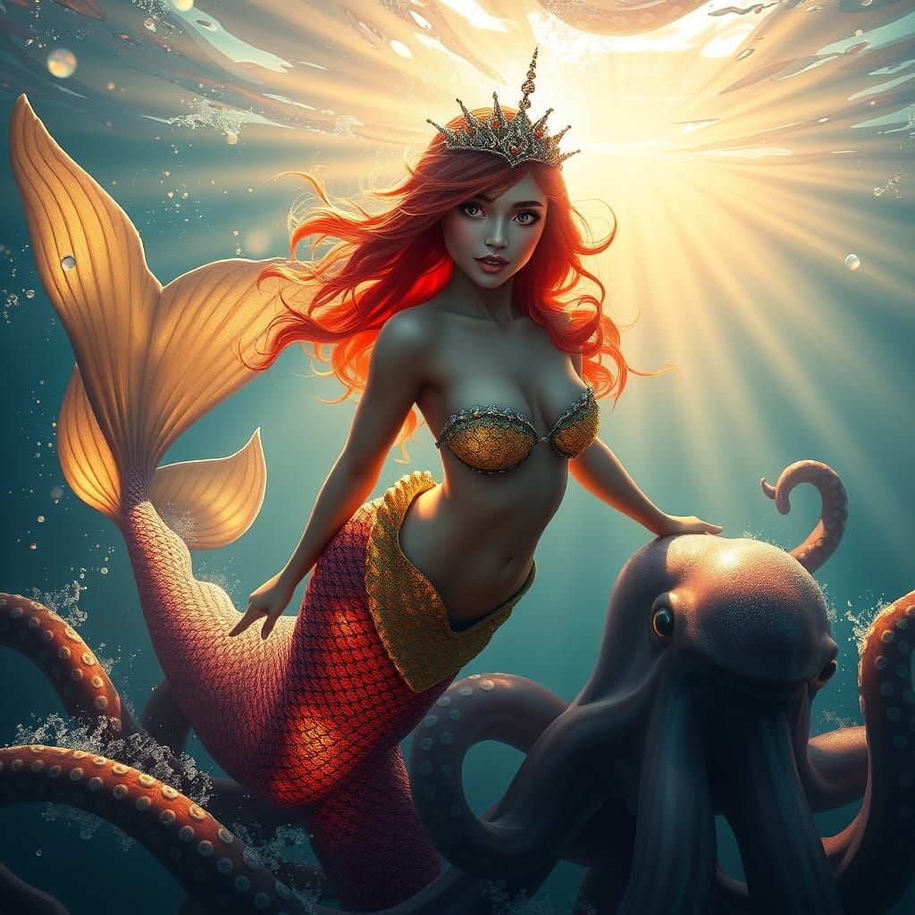 Mermaid's Underwater Battle: A Digital Art Masterpiece