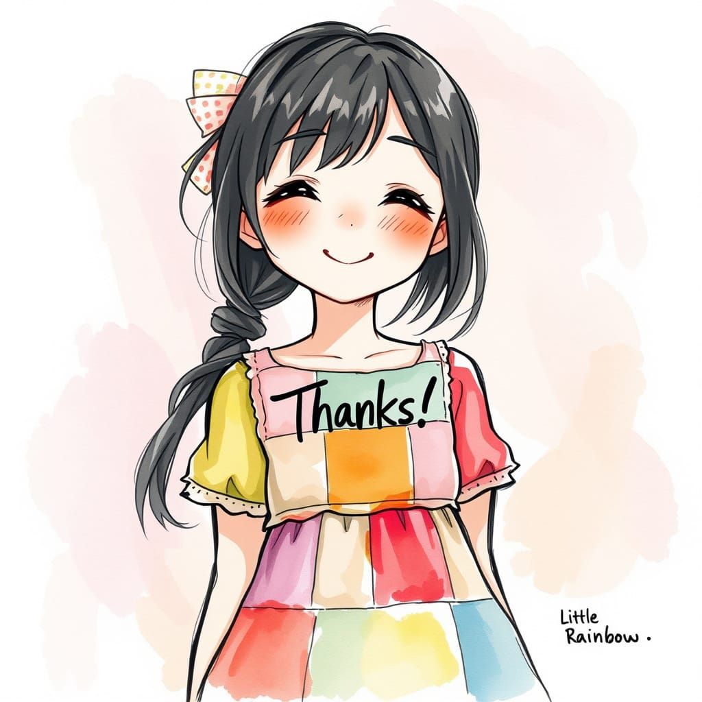 Girl in Pastel Dress with Watercolor Anime Style