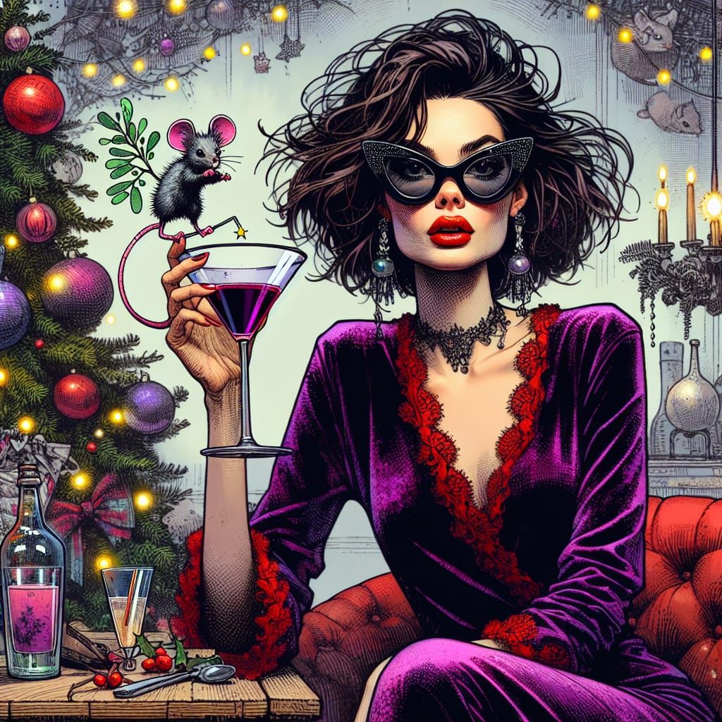 Bohemian Woman with Mouse in Cartoon Style