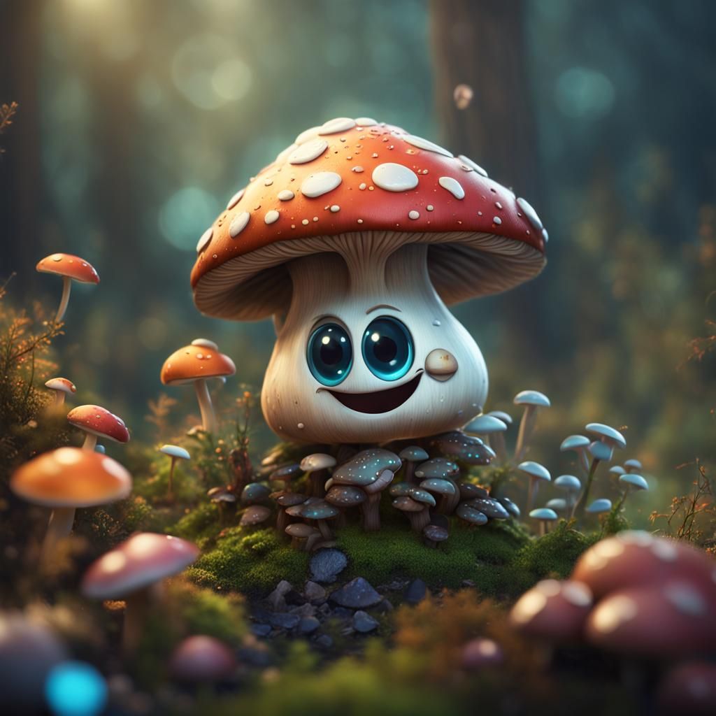 Cute Mushroom with Big Smile, Fantasy Concept Art