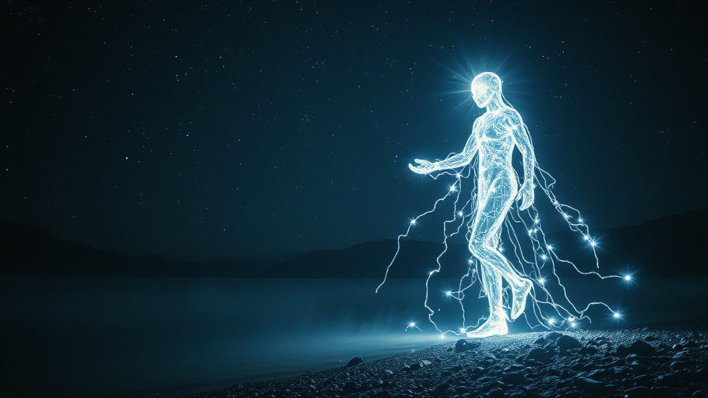 Ethereal Star Elemental Awakening by Lake at Night