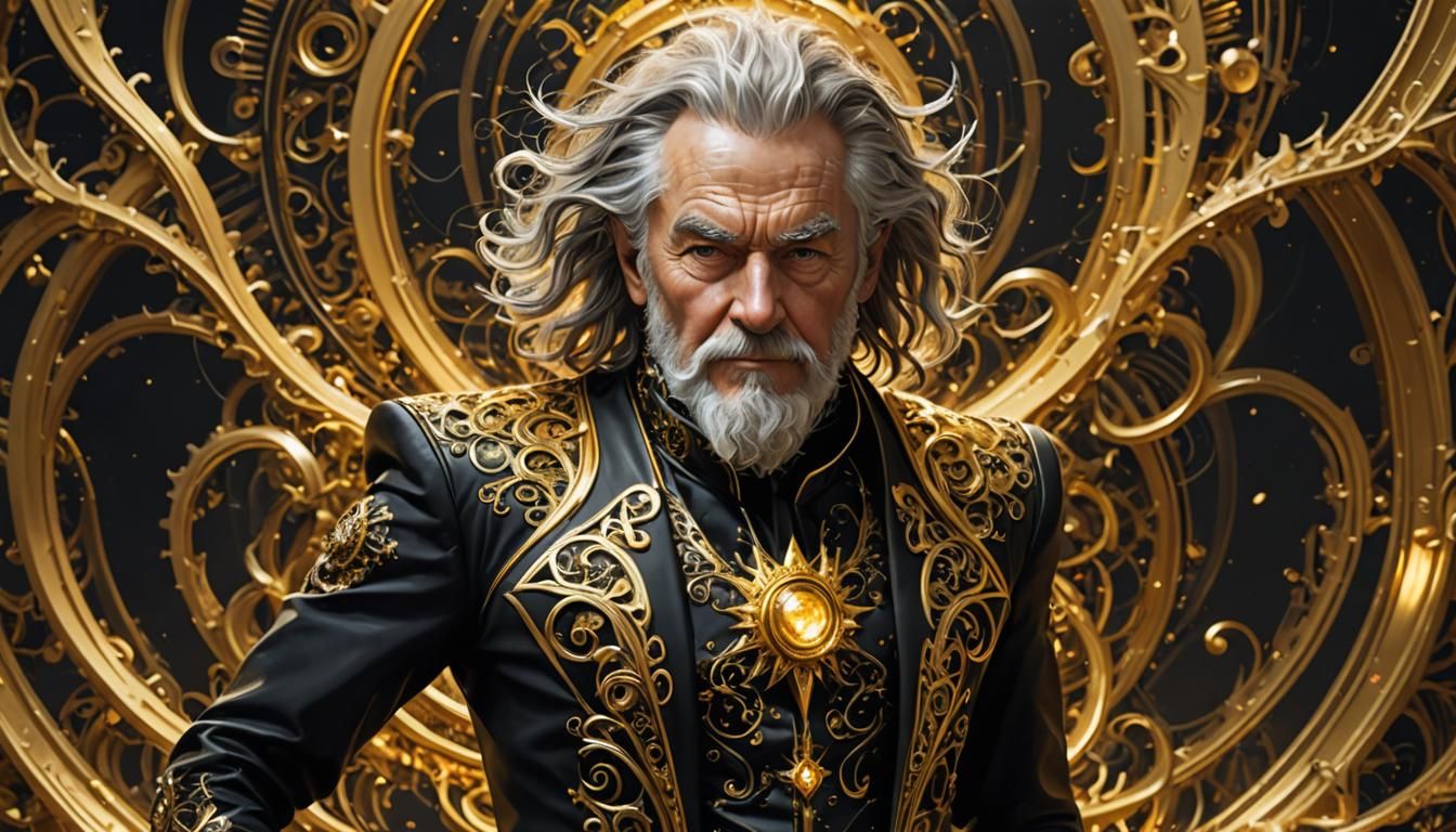 Steampunk Wizard in Bioluminescent Fractal Detail