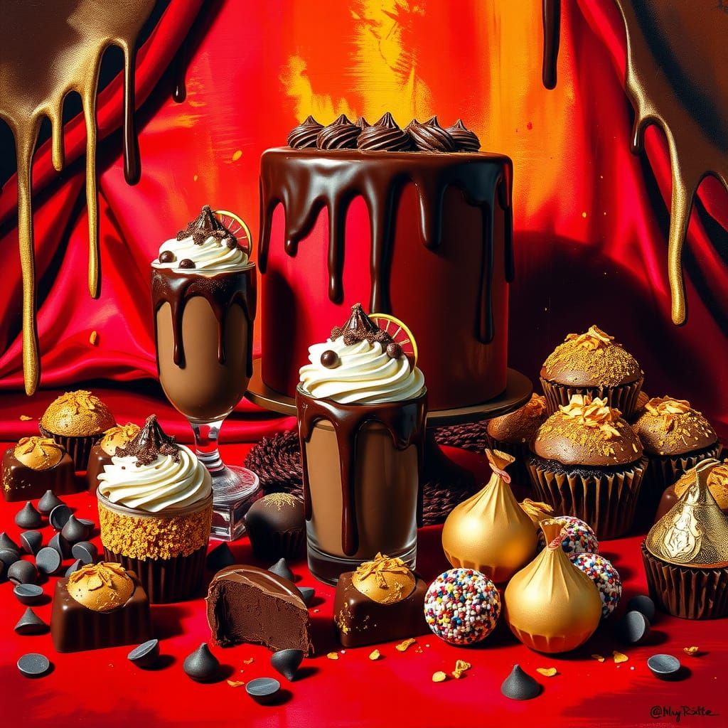 Decadent Chocolate Wonderland in Luxurious Red and Gold