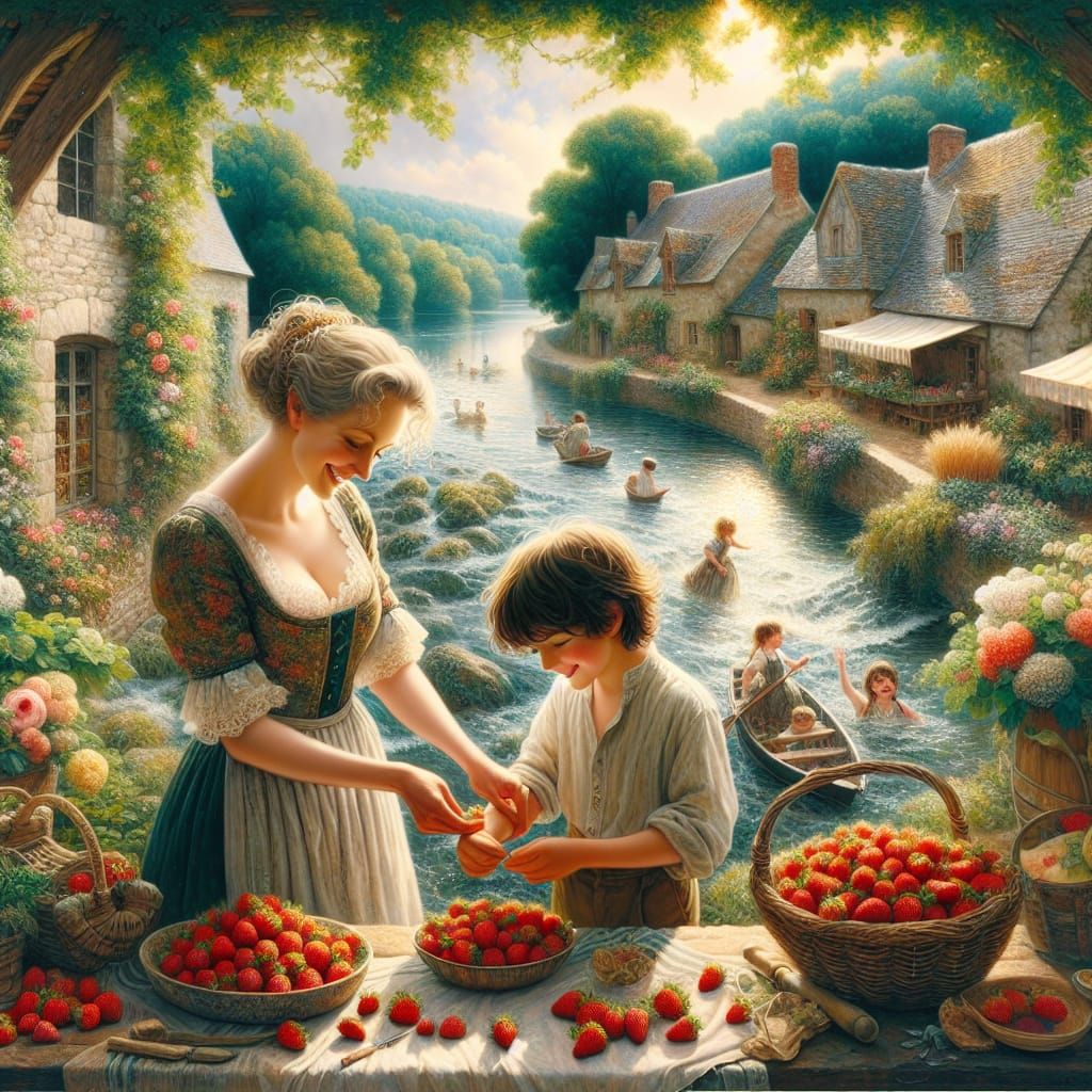 French Village: Strawberry Lesson in Golden Sunlight