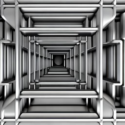 Metal Cube Maze in Three Dimensions: 3D Render