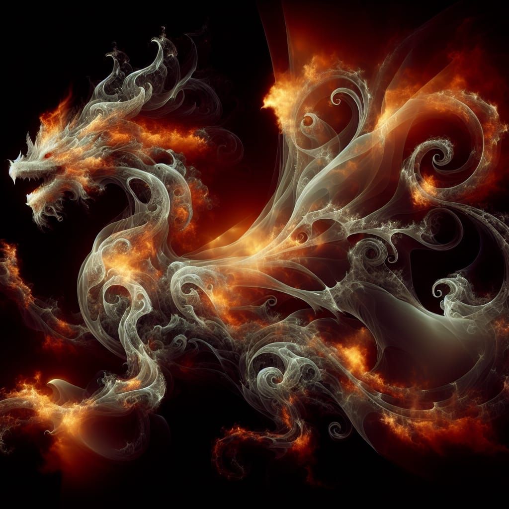 Fiery Fractal Dragon in Art Nouveau Style