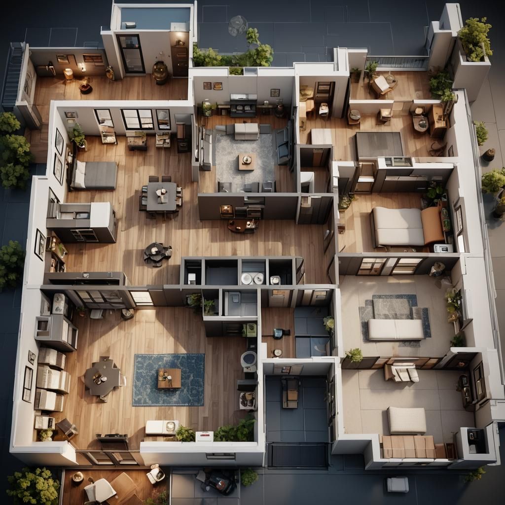 Small Apartment Floor Plan in 3D Cinematic Style