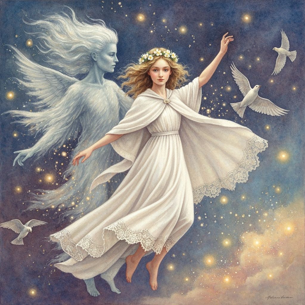 Girl Dances with Wind in Watercolor Sfumato Style