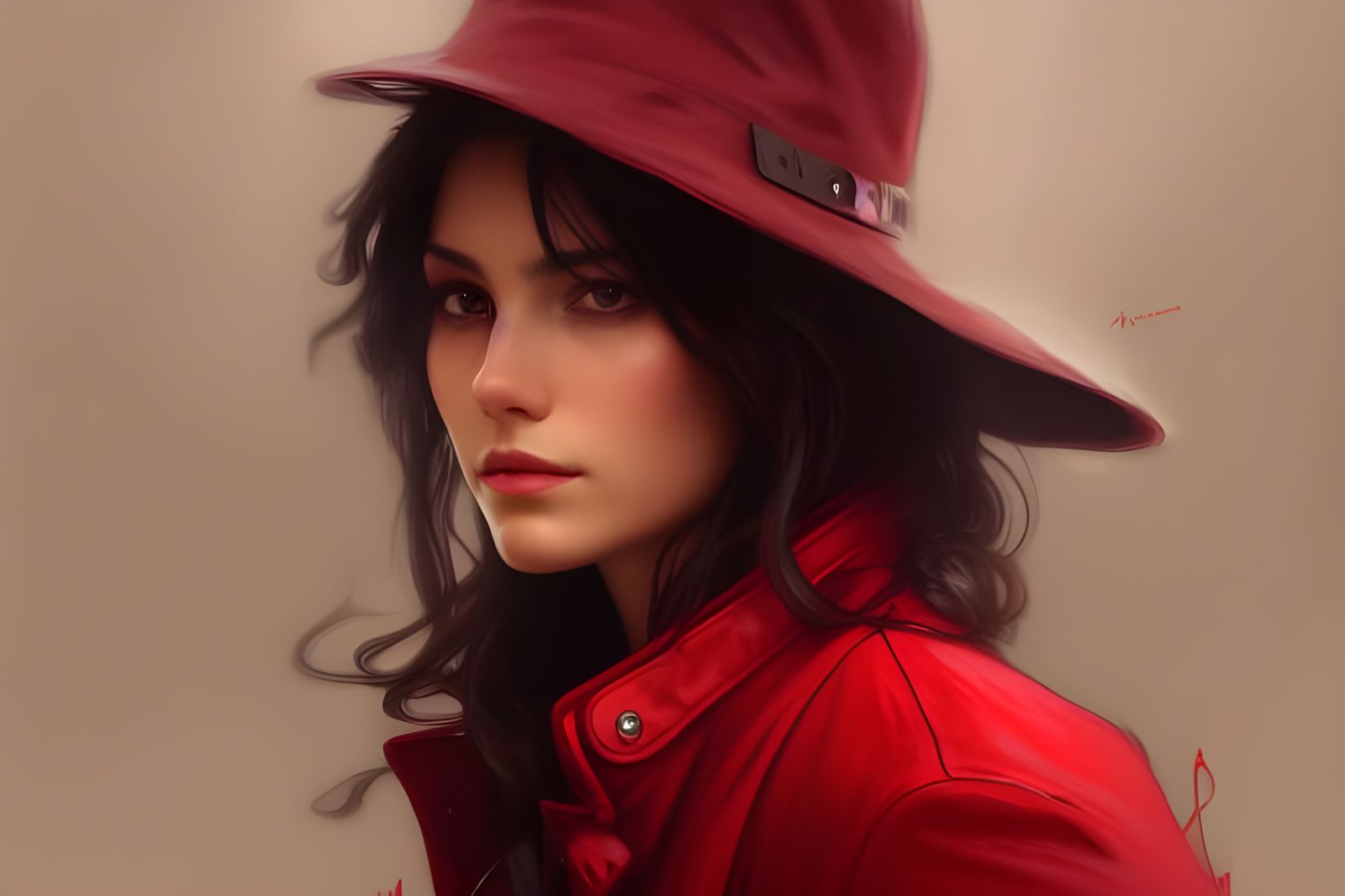 Woman in Red Coat Walking in Rainy Street