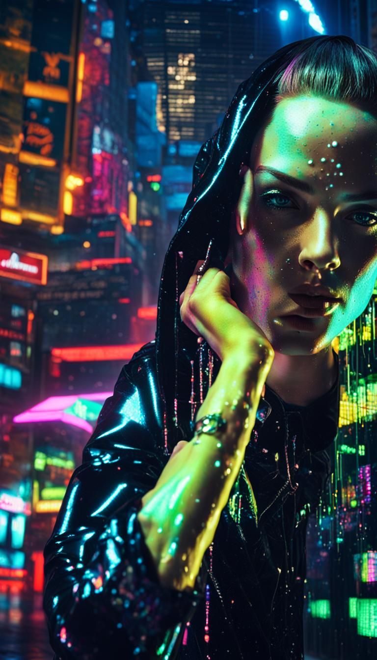 Model in Dystopian Alleyway with Neon Lights