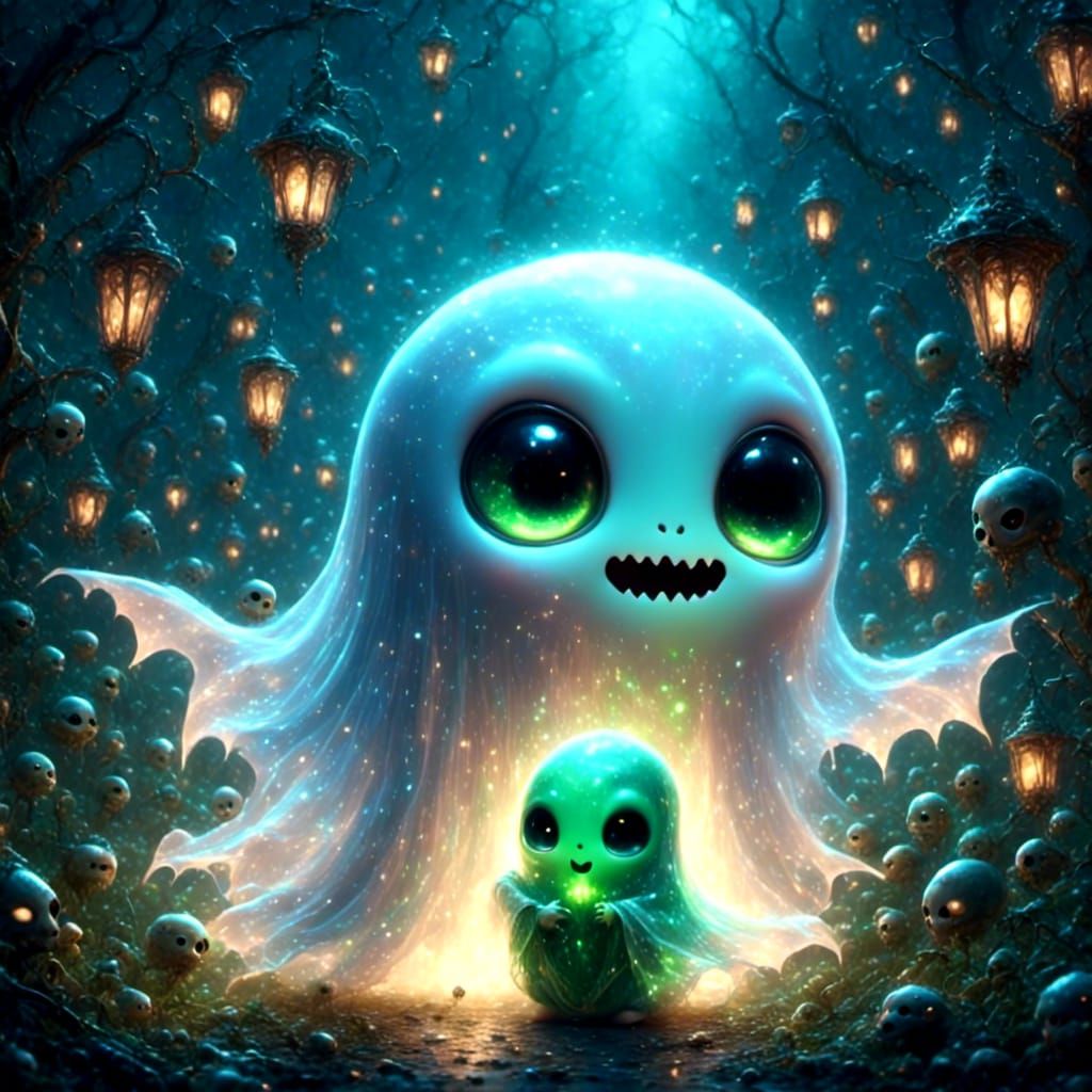 Adorable Alien Vampire Baby Hugging Chibi Vampire