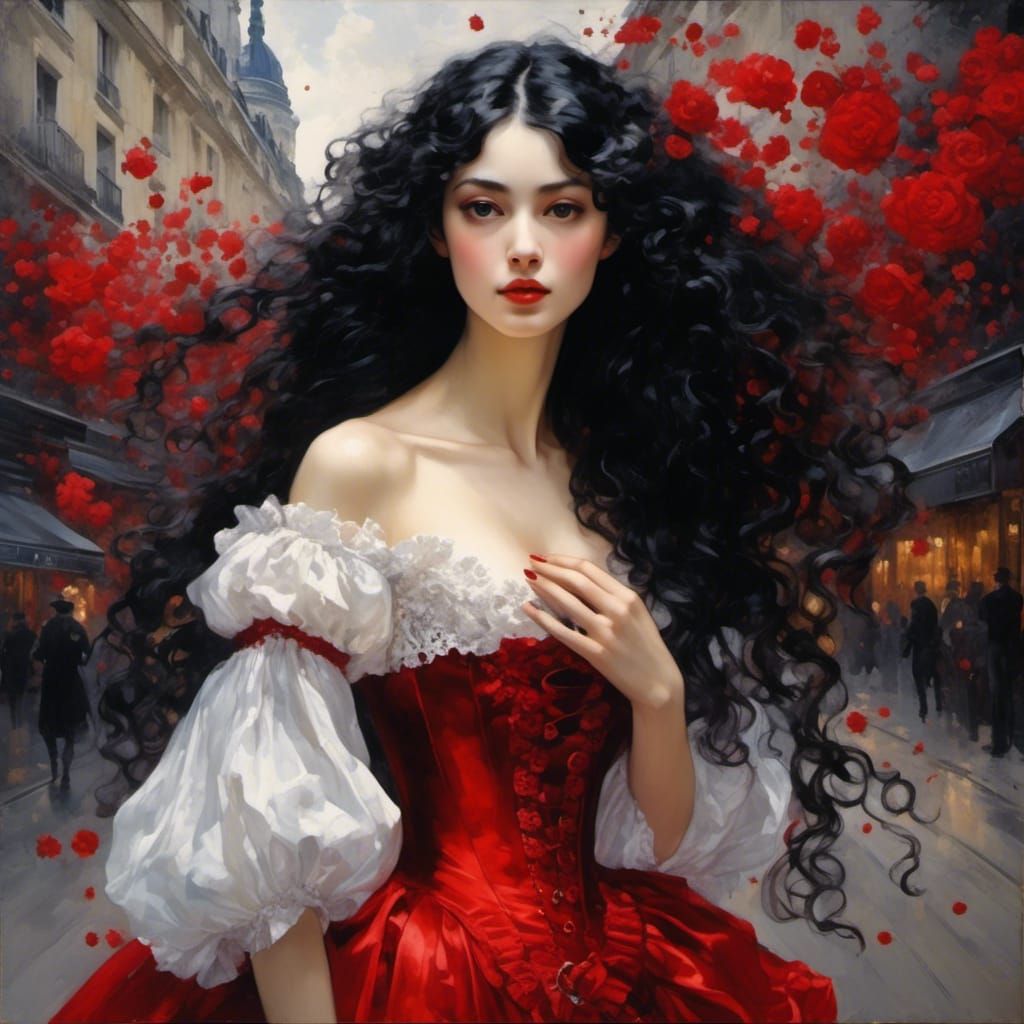 Elegant Gothic Portrait of French Woman in 1880s Style