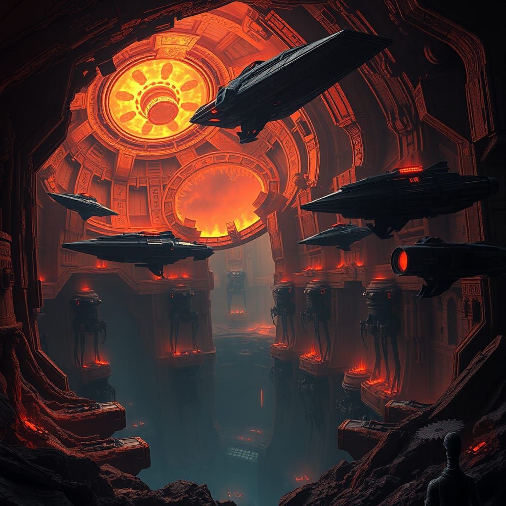 Colossal Sith War Vault in Volcanic Wasteland as Cyberpunk I...