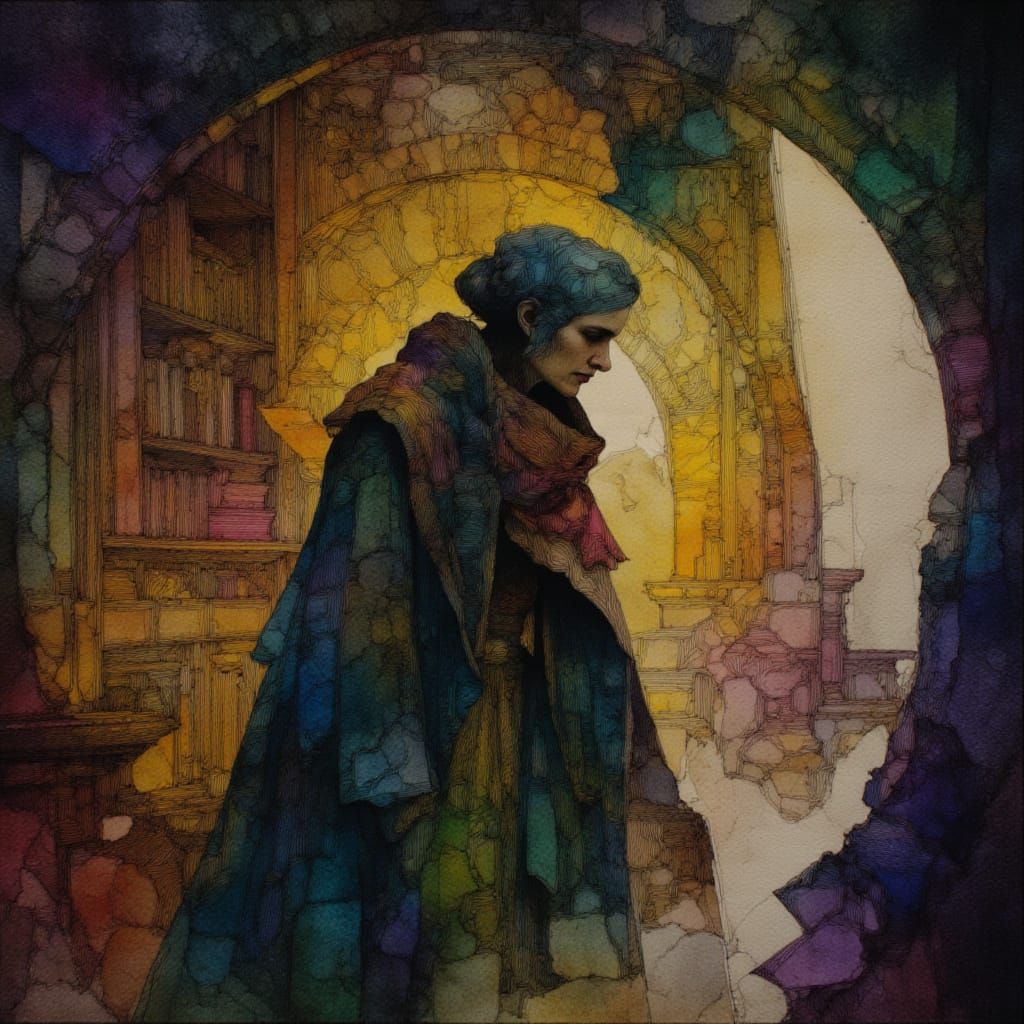 Apprentice in Mystical Library, Fantasy Illustration