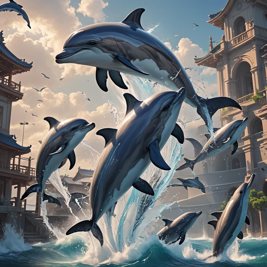 Animated Dolphins in 3D Anime Art Style