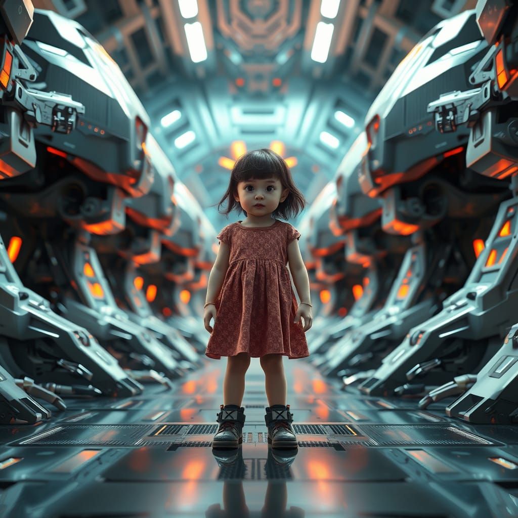 Girl in Futuristic Sci-Fi Mech Environment