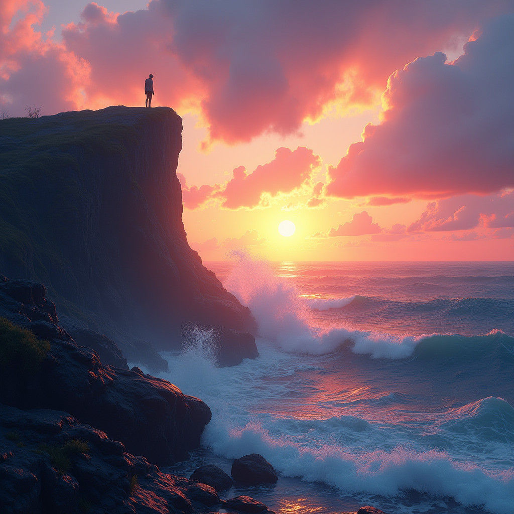 Seaside Cliff Sunset: A Detailed Matte Painting