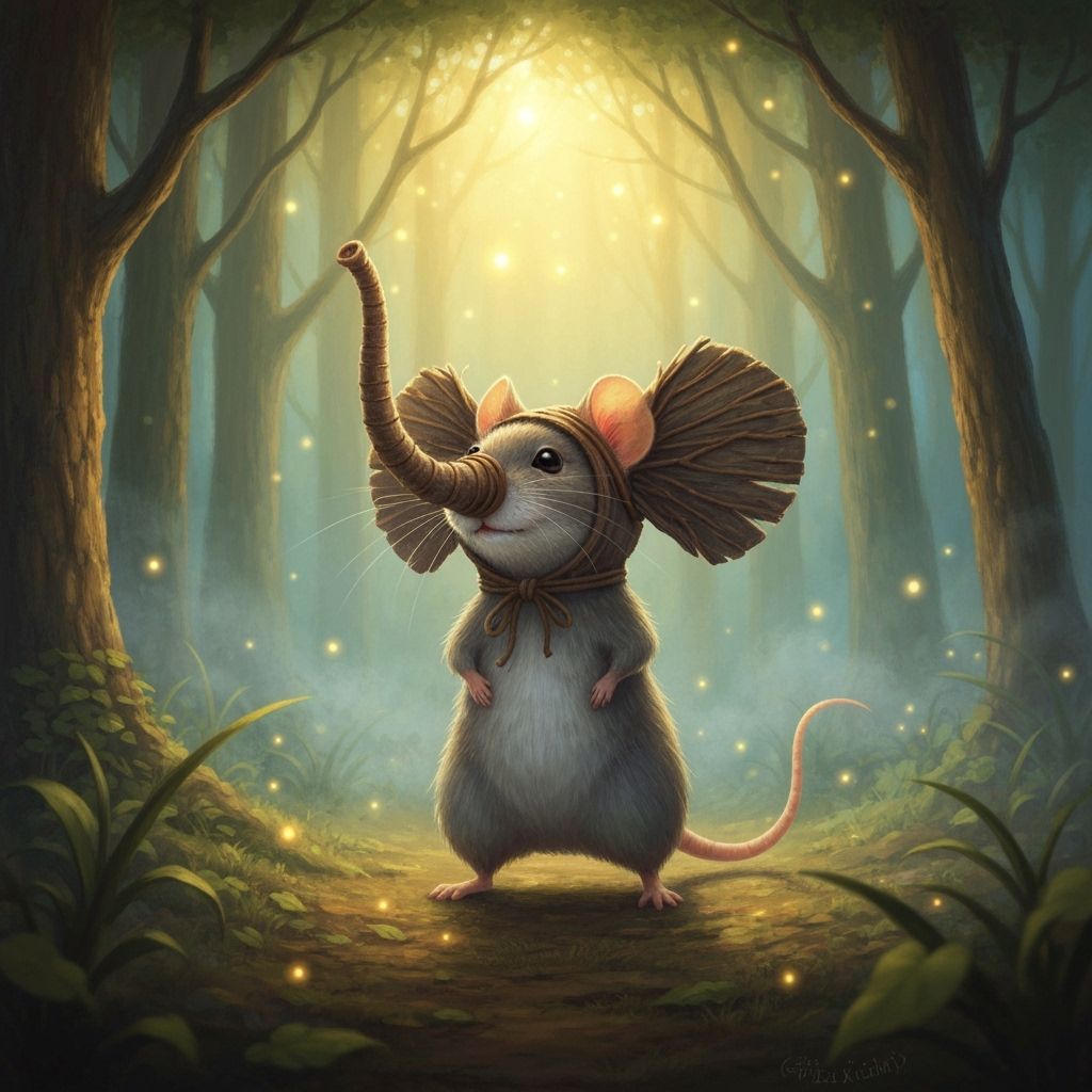 Mouse in Elephant Costume, Whimsical Forest Illustration