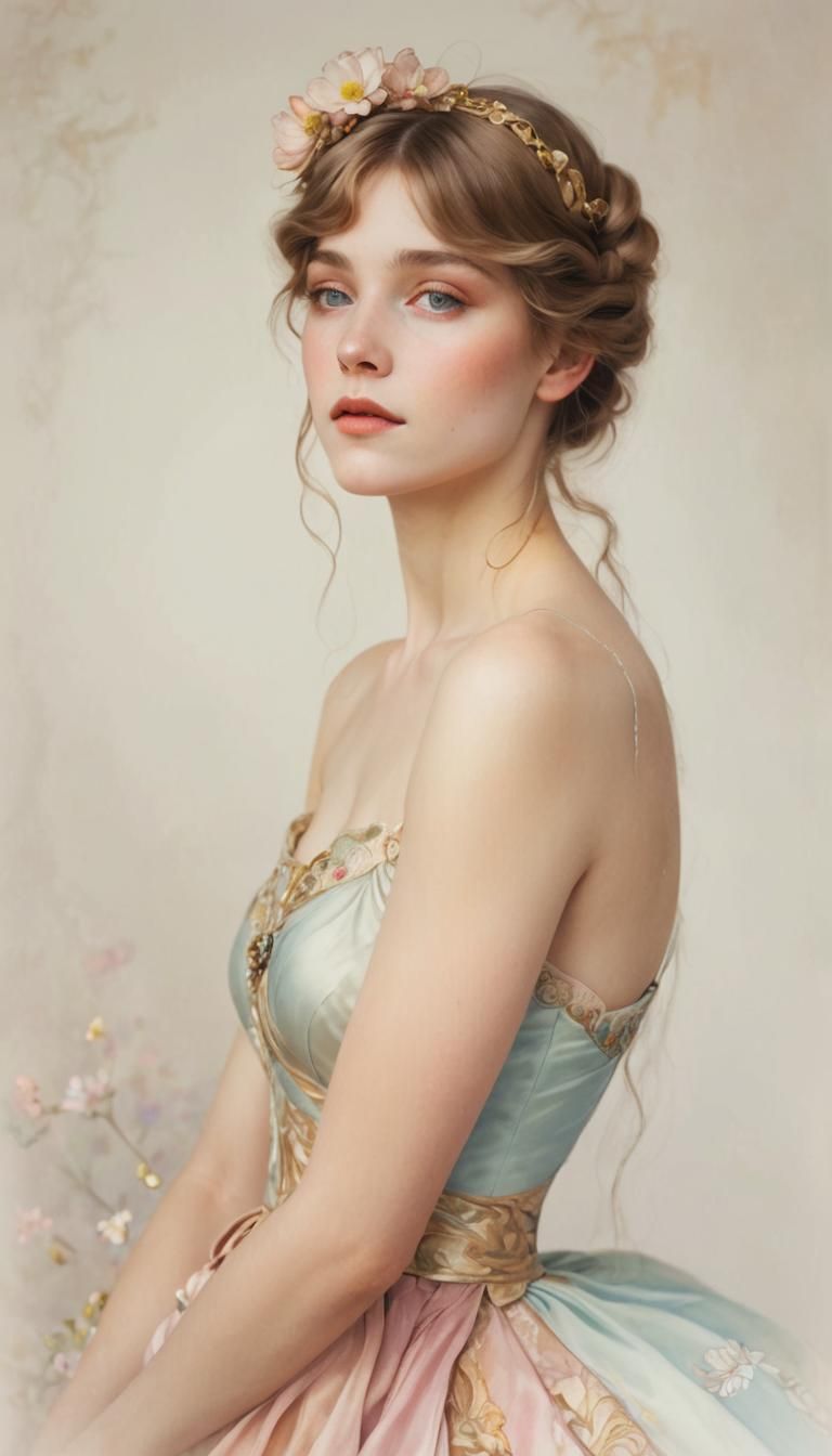 Regal Woman in Art Nouveau Garden