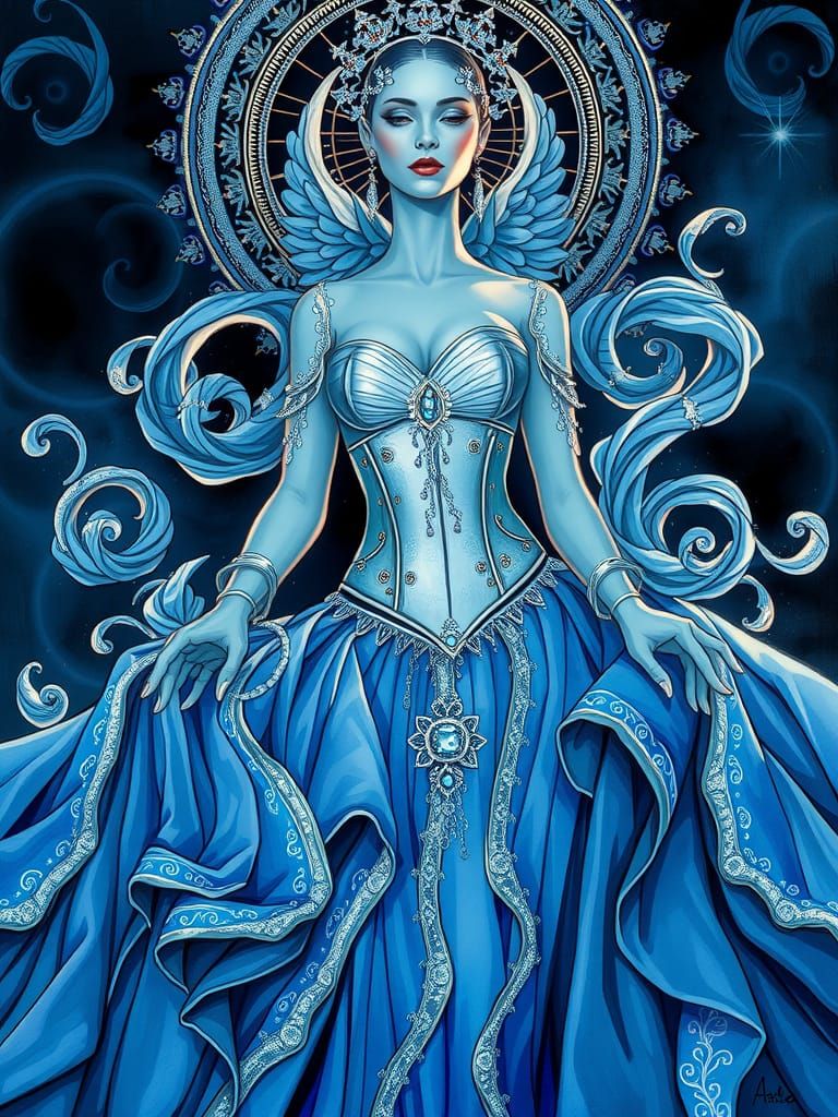 Goddess of Abundance in Modern Ink Painting