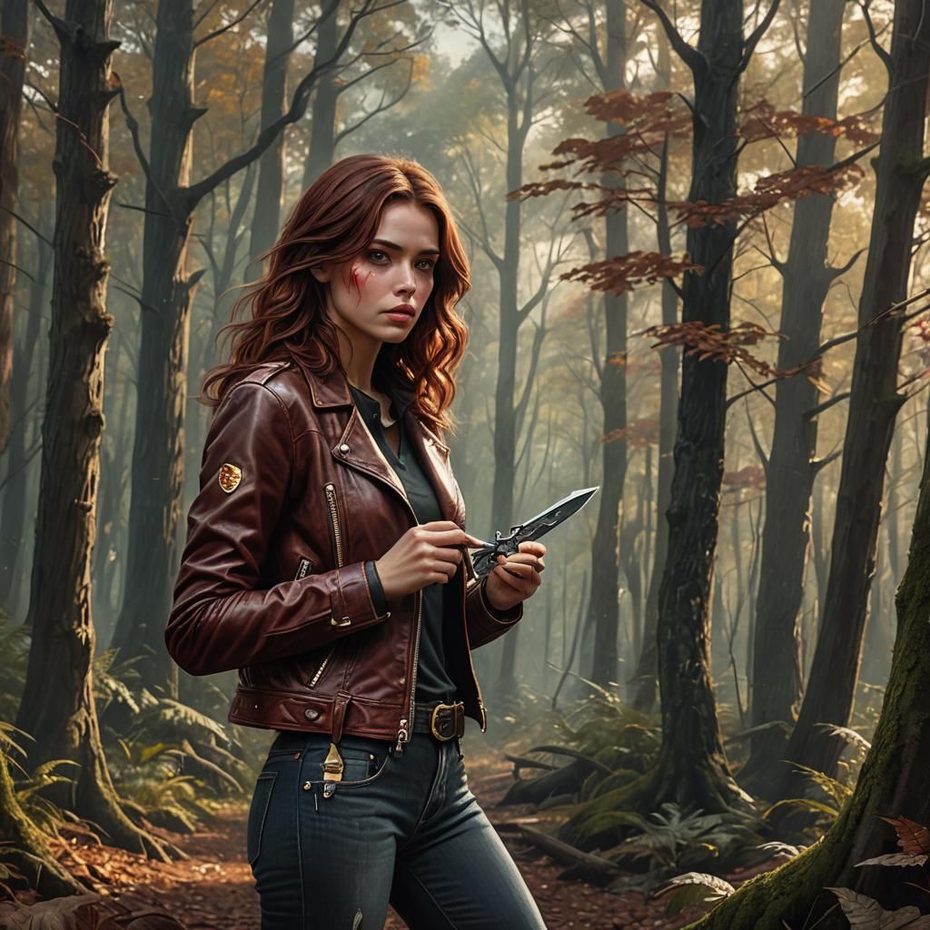 Fantasy Forest Scene: Girl with Knife, Matte Painting