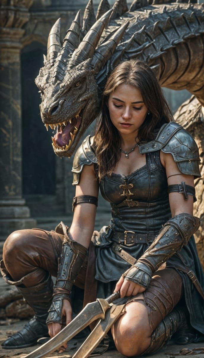 Beautiful Warrior Rogue Surrenders to Ancient Dragon
