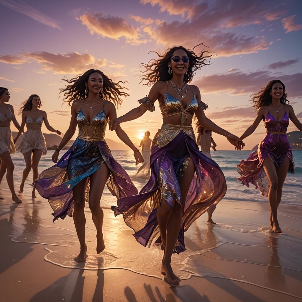 Ibiza Sunset Dance: A Matte Painting in Art Deco Style