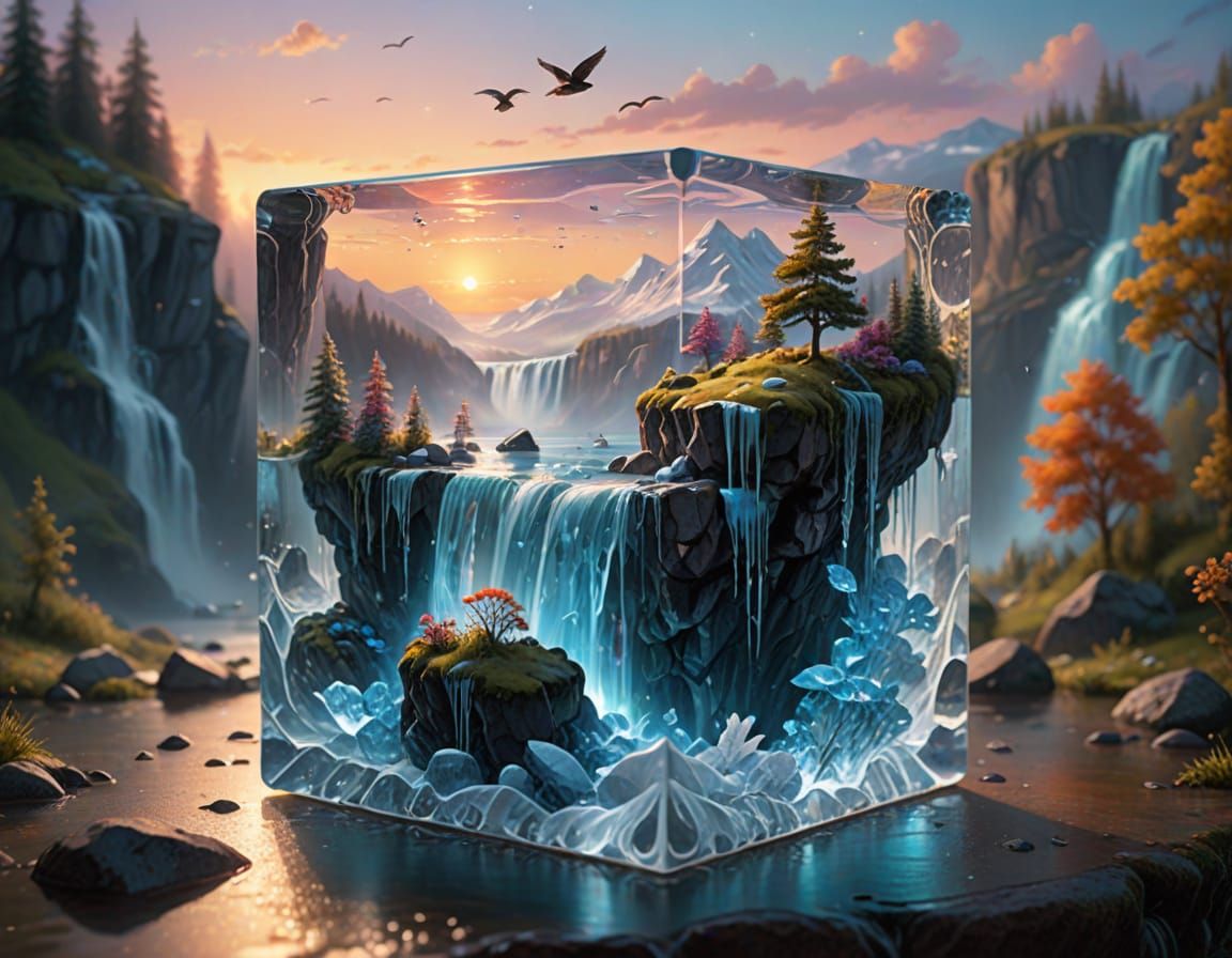 Surreal Ice Cube Landscape in Ethereal Style