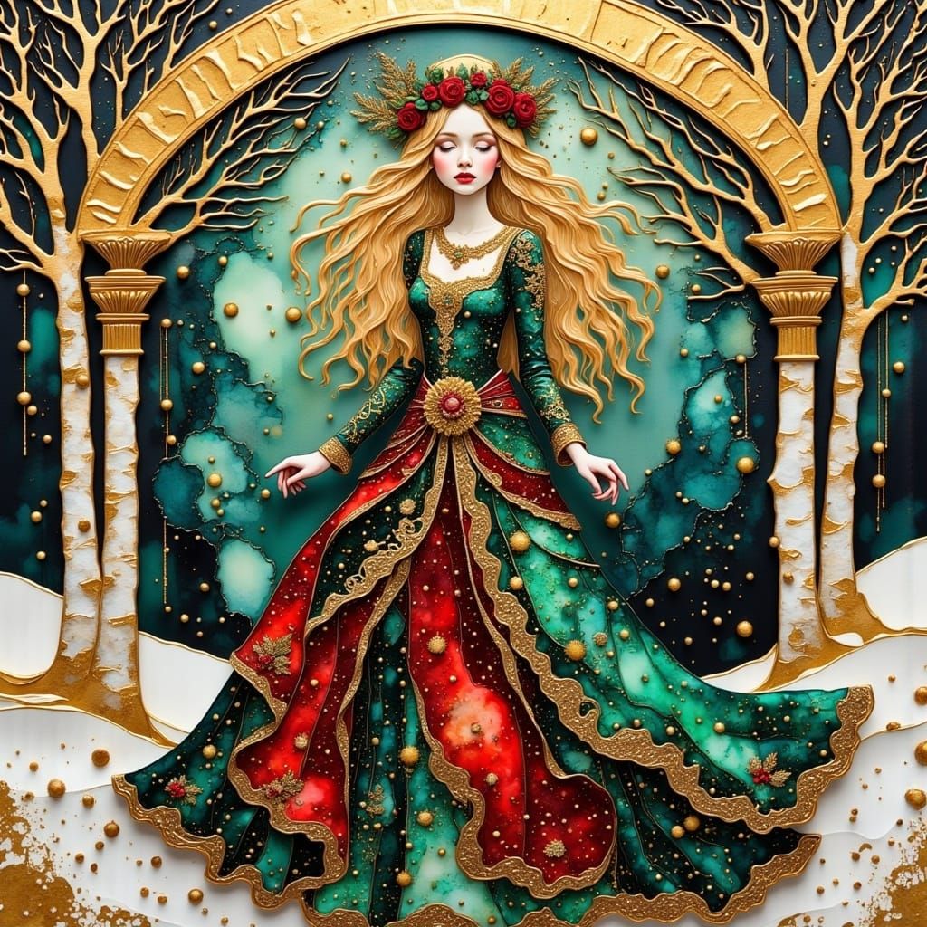 Norse Goddess in Elegantly Distressed Art Nouveau