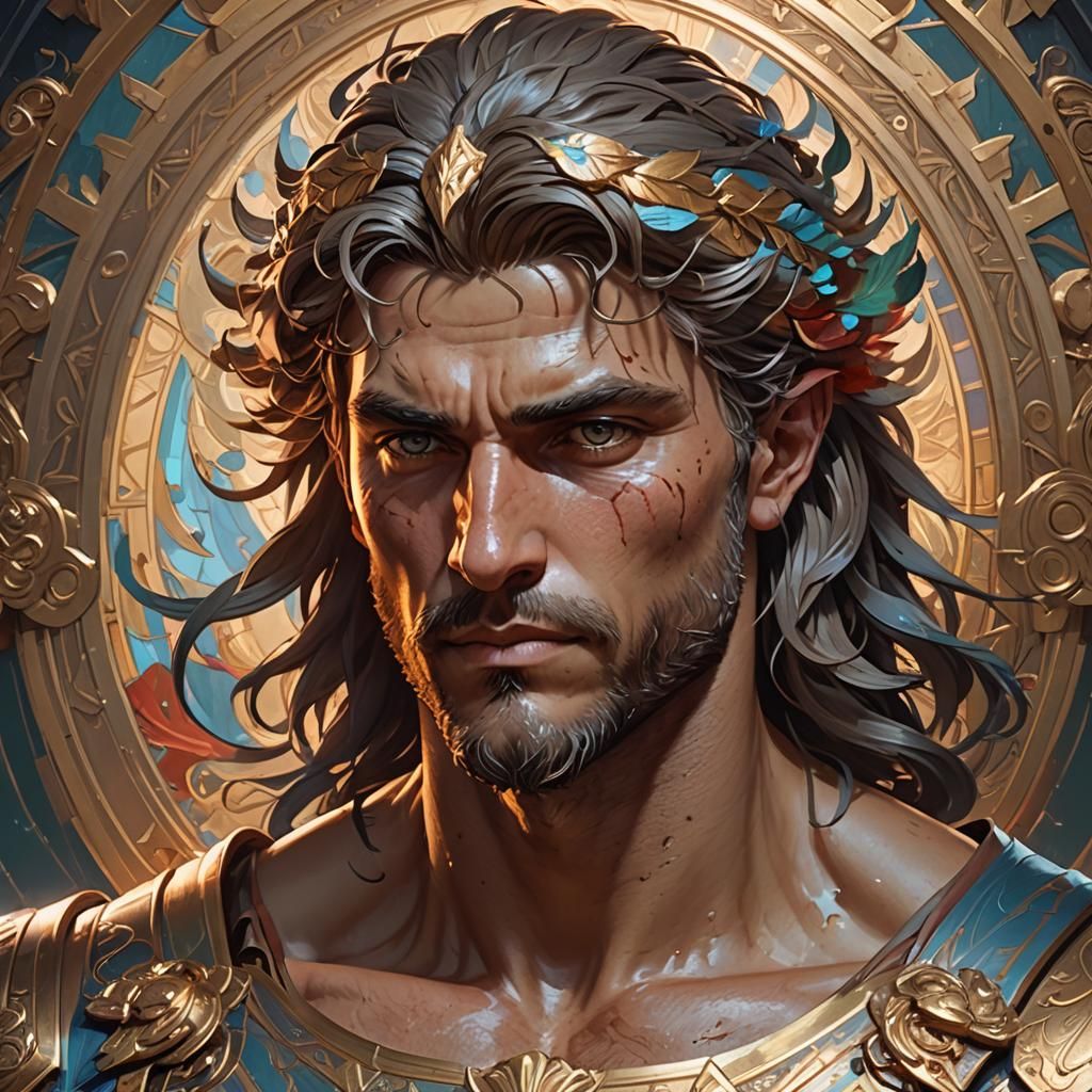 Detailed Portrait of Achilles in Art Nouveau Style